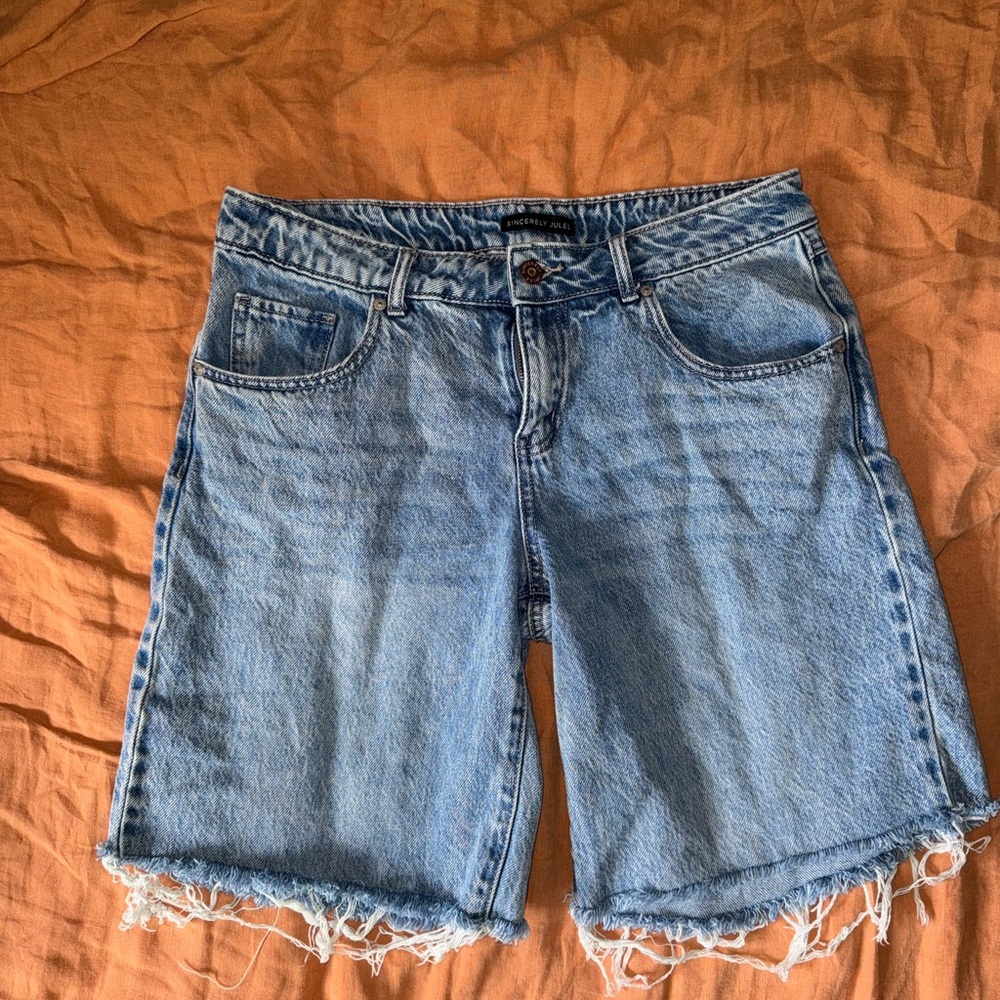 Sincerely Jules Blue Jean Shorts Raw Hem